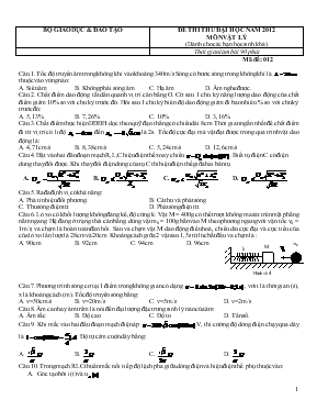 Đề thi thử đại học năm 2012 môn vật lý 12